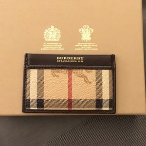 House check leather card case